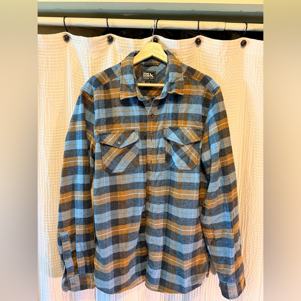 Eddie Bauer Blue and Brown Plaid Shirt